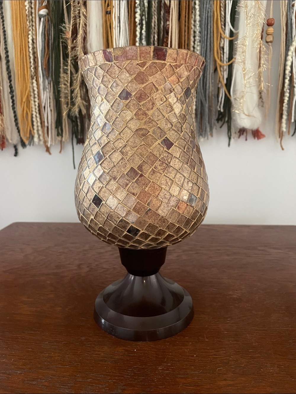 Gold Mosaic Glass Hurricane Vase - Elegant Home Accent like new